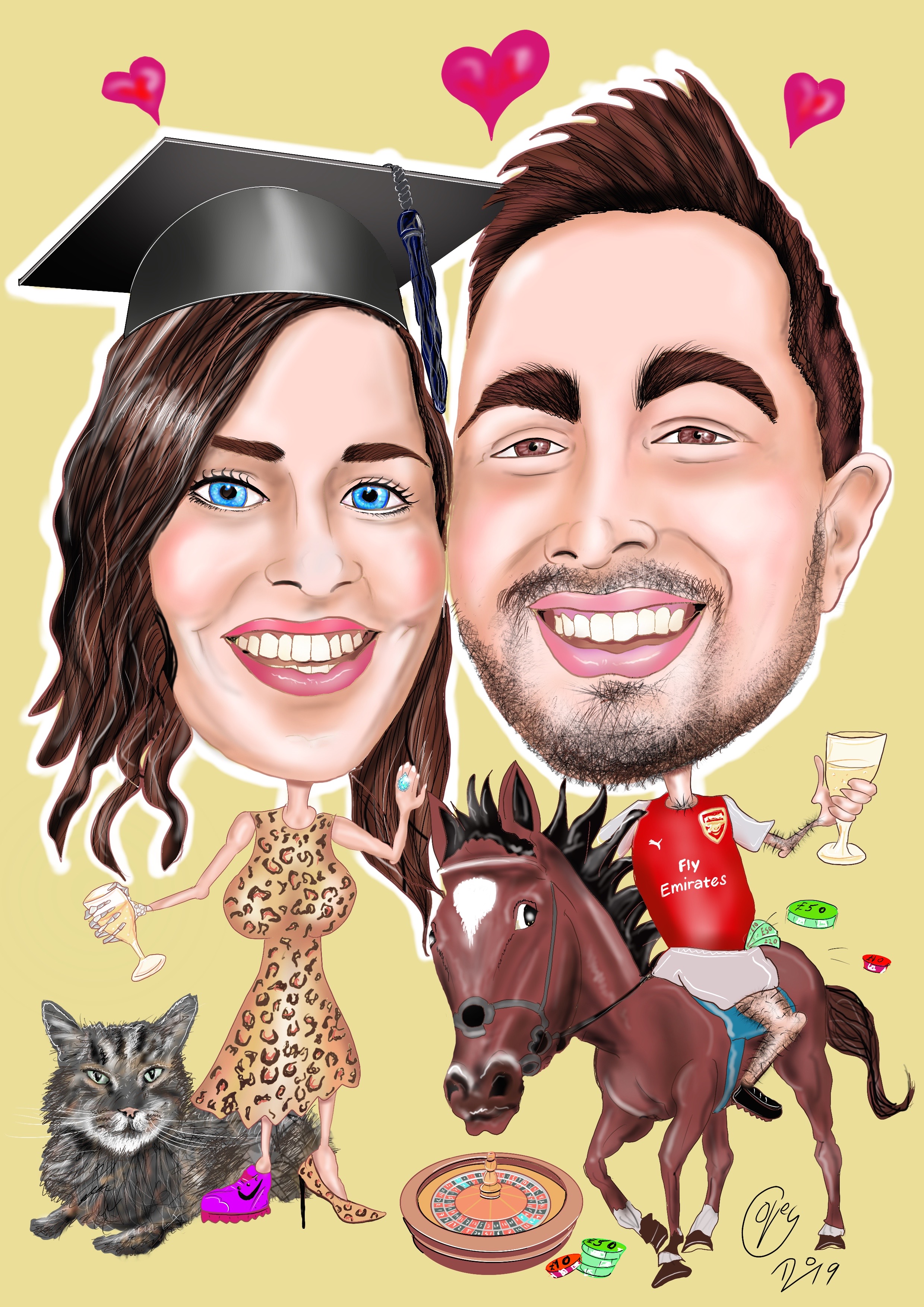 Wedding Caricatures can be printed on board and this can be used for guests to comment and sign 
